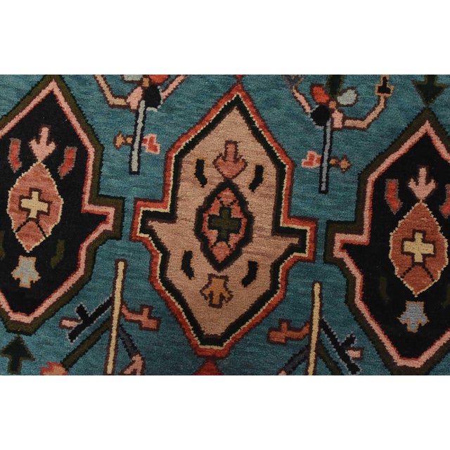 2000 - 2009 Heriz Rug 5’11” X 8’11” Blue Wool Vintage Tribal Hand-Knotted Oriental Carpet For Sale - Image 5 of 14