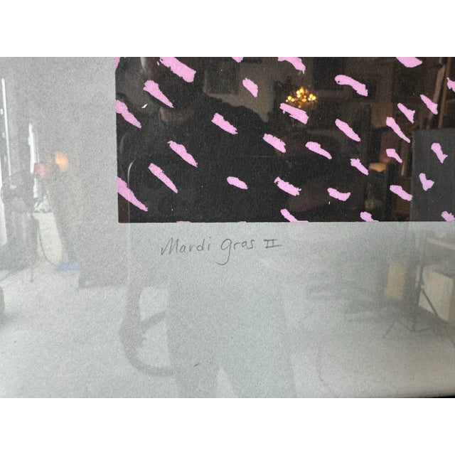 Black Harris G. Strong " Mardi Grass II " Lithography and Pastel Expressionist Abstract Painting, Framed For Sale - Image 8 of 12