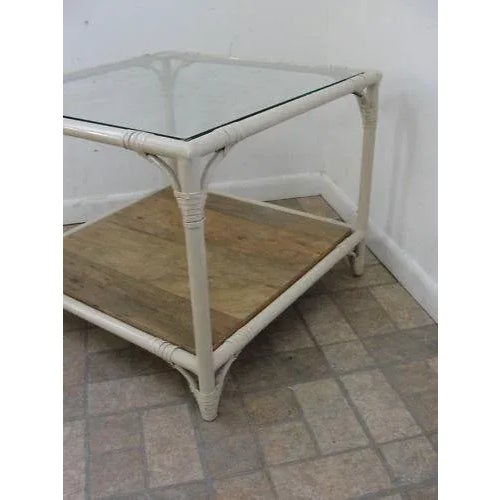 White Mid-Century Metal Faux Bamboo Patio End Table For Sale - Image 8 of 10