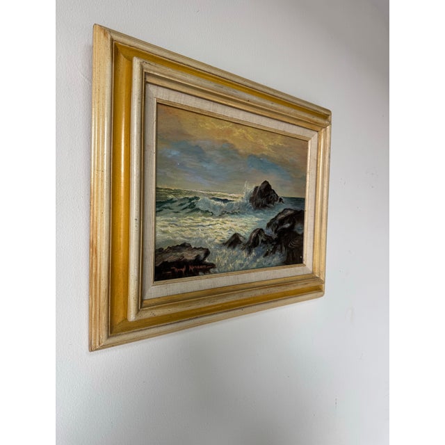 Beautiful vintage impressionist ocean landscape painting by Margi Konzen, C 1970s. This expressive seascape depicts...