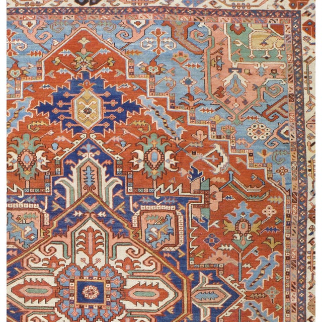 Antique Persian Serapi Rug 10’4” X 12’5” For Sale - Image 4 of 6