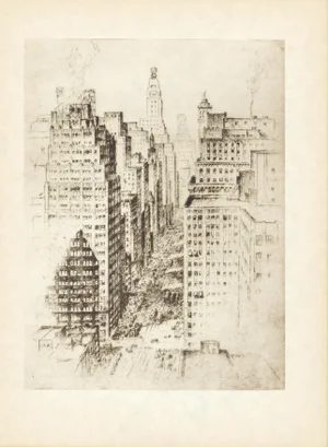 "Seventh Avenue Canyon" 1939 New York Etching by Anton Schutz