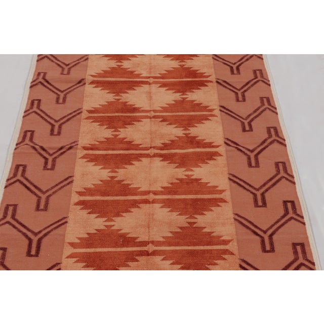 Rug & Kilim Rug & Kilim’s Indian Dhurrie Rug in Brick Red and Orange Geometric Pattern For Sale - Image 4 of 9