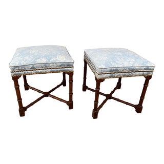 1930s Pair of Mahogany Faux Bamboo Ottomans - A Pair For Sale