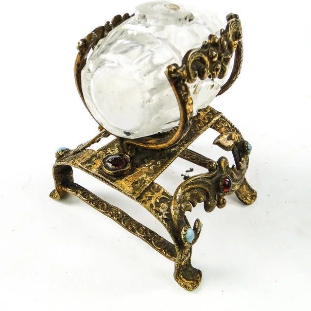 Biedermeier Bohemian Bronze and Crystal Parfume Bottle, 1850s, in Very Good conditions. Designed before 1890