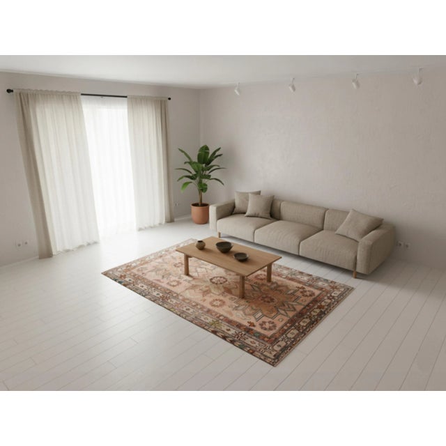 Distressed Turkish Rug Hand Knotted Vintage Oushak Area Rug - 4′ × 6′10″ For Sale - Image 4 of 13