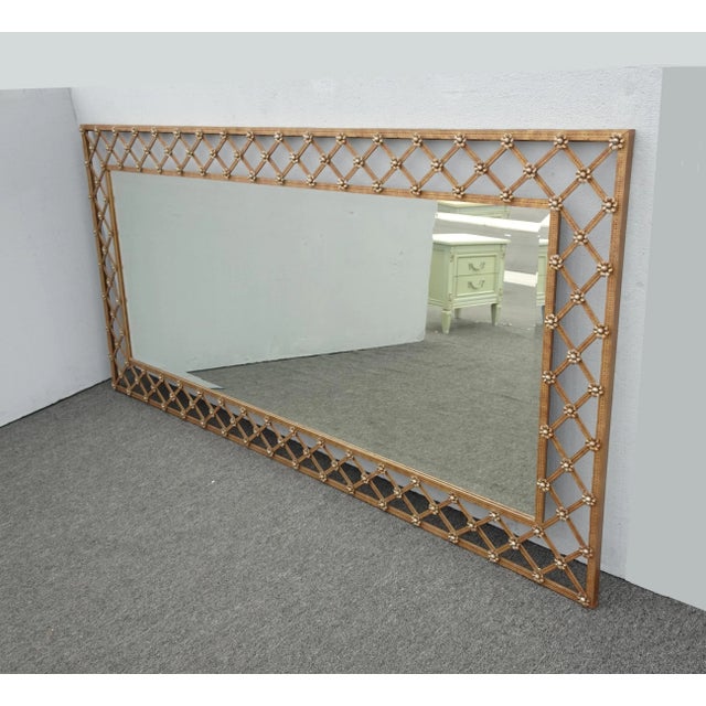 1970s Vintage 86" Tall French Hollywood Regency Gold Iron Wall Mirror W Florettes For Sale - Image 5 of 12
