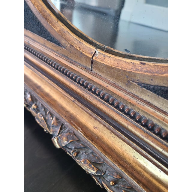 Pair of Antique Neoclassical Gilded Oval Wall Mirrors For Sale - Image 9 of 15