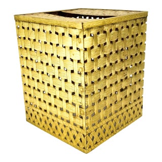 Vintage Ormolu Gold-Tone Metal Basketweave Tissue Box Cover – Hollywood Regency / Italian For Sale