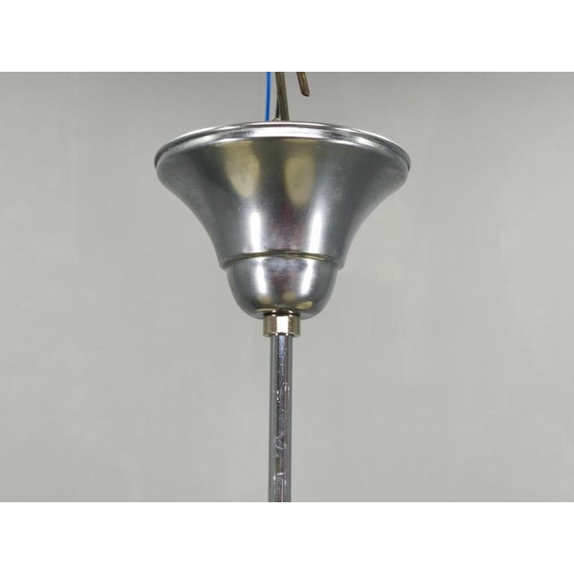 Art Deco Chandelier in Chrome, Wood and Glass, Czechoslovakia, 1930s For Sale - Image 9 of 14