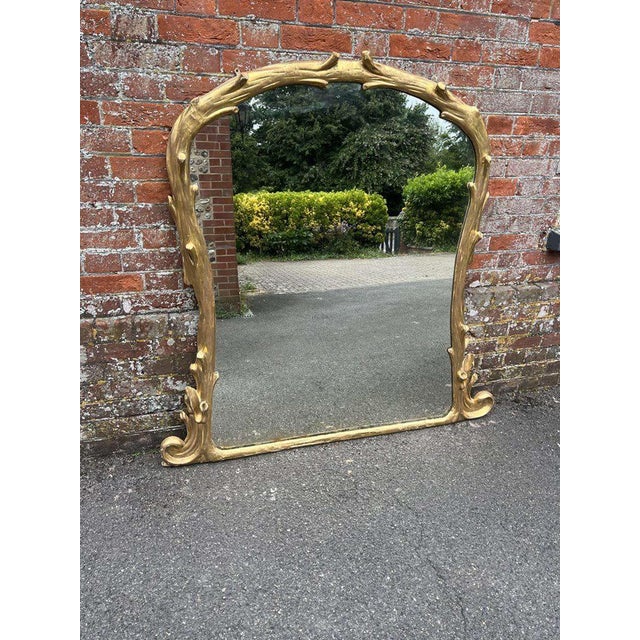 Large Antique English Shaped Gilt Overmantle Mirror For Sale - Image 6 of 7