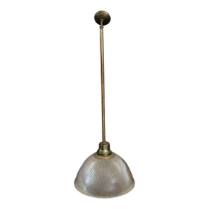 Vintage Holophane Glass & Brass Pendant Light