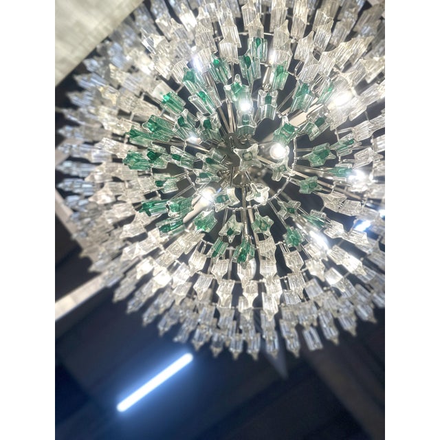 Murano Contemporary Clear "Triedro" Murano Glass Chandelier With Greeen Quadriedro For Sale - Image 4 of 4