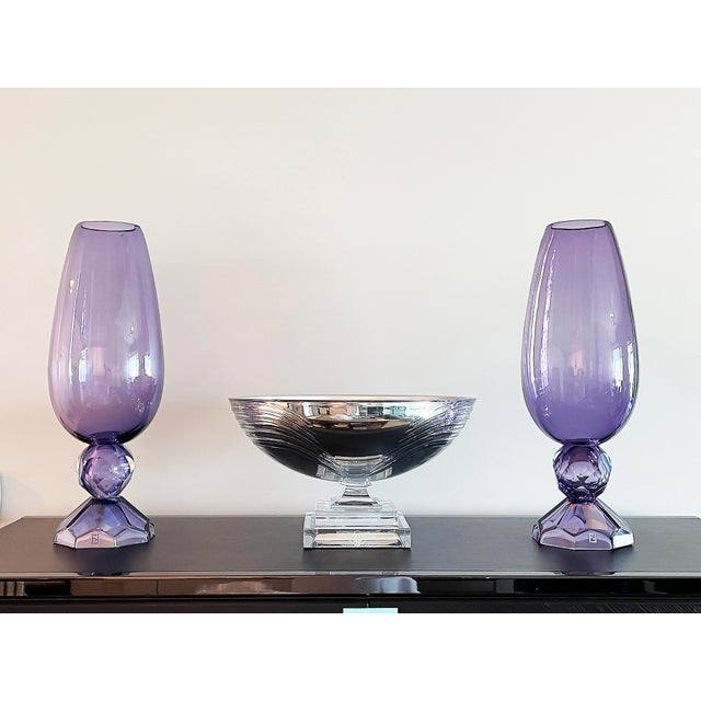 Amethyst Fendi Casa Hand-Blown Vetri Glass Artístico Murano Vase, Amethyst Faceted Cut For Sale - Image 8 of 9