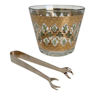 1960s Culver Valencia Ice Bucket & Brass Tongs For Sale