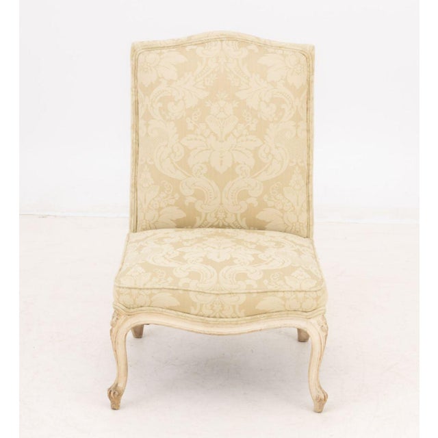 Louis XV Style Beige Silk Brocade Upholstered Children's Chair, on painted wood cabriole legs. 28" H x 16.5" W x 16.25" D;...