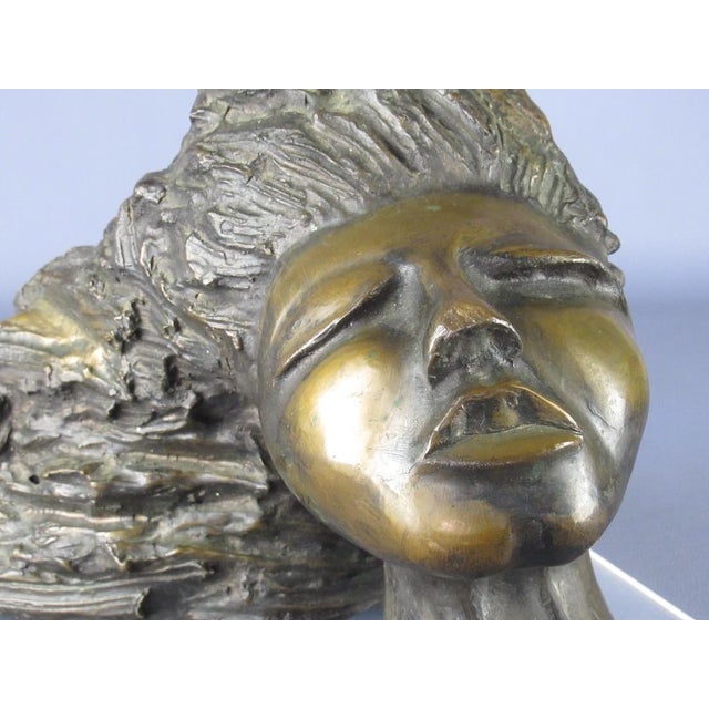 Brown Cast Bronze Head Sculpture of a Woman with Long Hair, 20th Century For Sale - Image 8 of 11