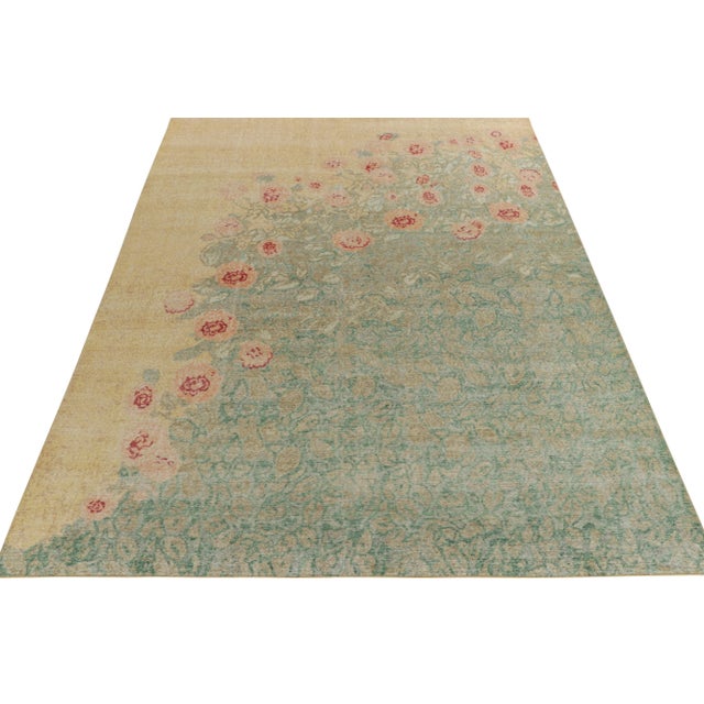 Contemporary Rug & Kilim’s Rosey Rug in Gold and Aqua, 10x14 For Sale - Image 3 of 7