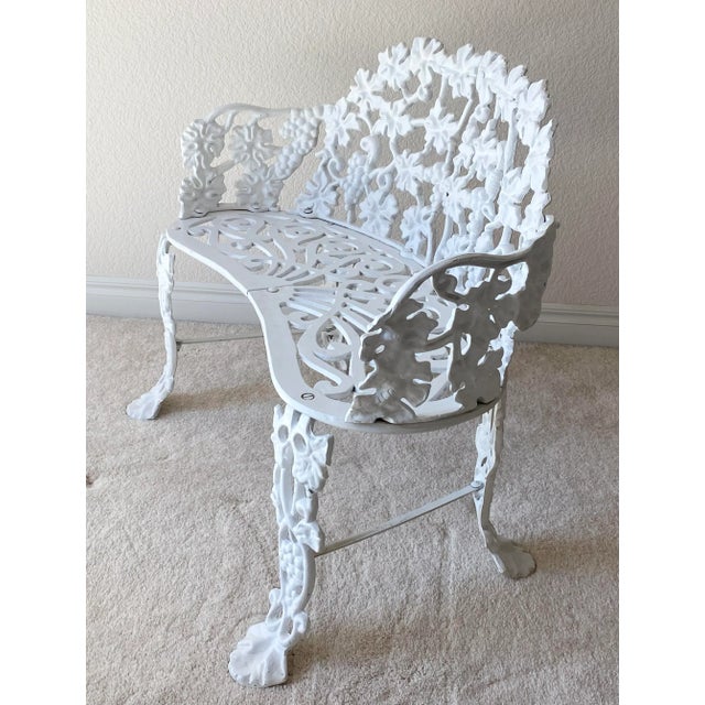 Mid 20th Century Exquisite Wrought Iron Victorian Style Grape Vine Leaf Settee, 2 Chairs and Table, 4 Pieces Excellent "Mint" Condition.. For Sale - Image 9 of 12