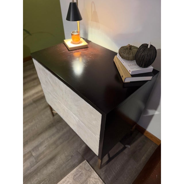 Beautiful Bernhardt Adagio Nightstand (Model 353-216) featuring genuine Capiz shell drawer fronts in a striking sunburst...