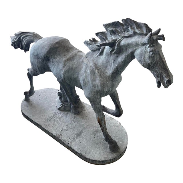 Mid-Century Vintage Cast Iron Garden Horse Statue For Sale