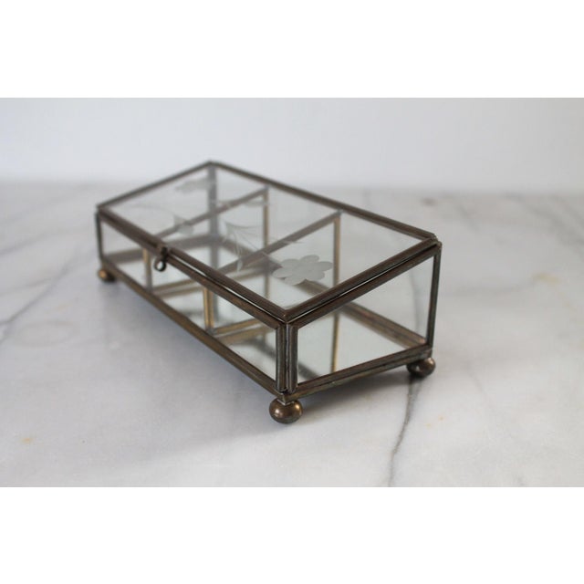 Vintage Brass & Etched Glass Lidded Trinket or Jewelry Box For Sale - Image 4 of 9