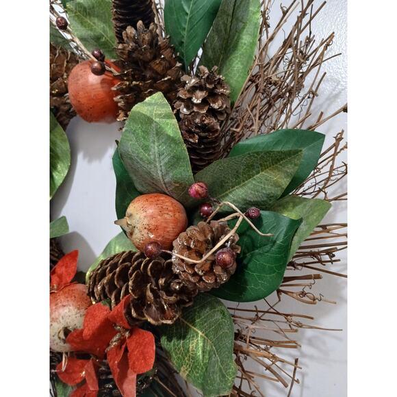 Pomegranate Winter Door Wreath Beautiful Realistic Holiday Christmas Arrangement For Sale - Image 13 of 16