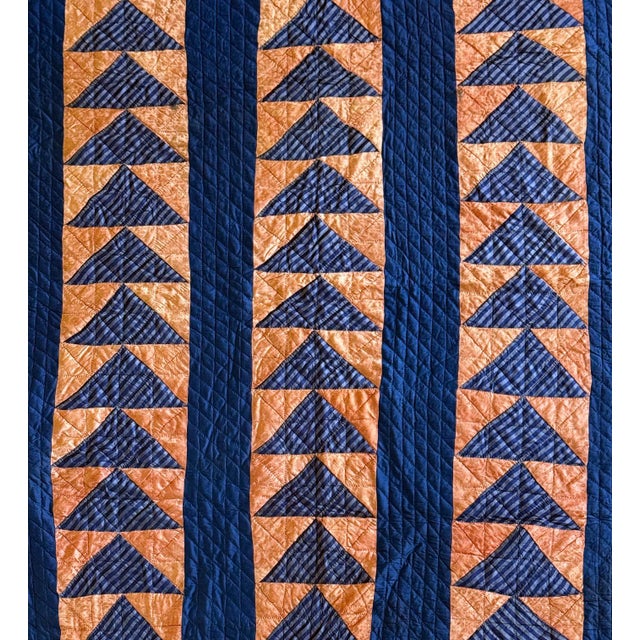 Antique American Flying Geese Patterned Satin Quilt with Skirts For Sale - Image 10 of 12