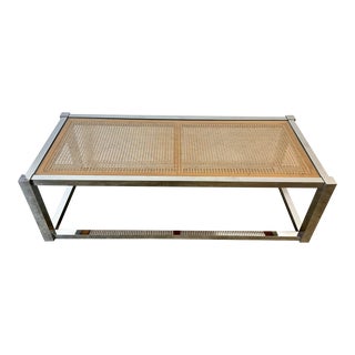 Milo Baughman Chrome and Cane Glass Cocktail Table For Sale