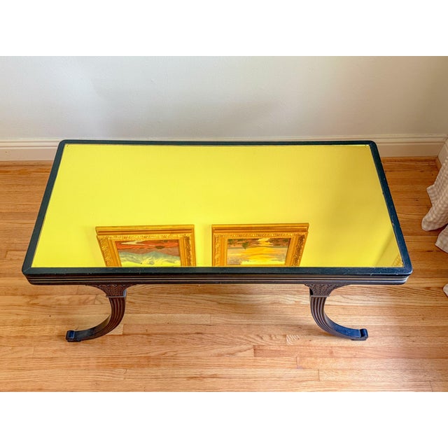 Absolutely stunning and rare citron yellow gold mirrored top walnut and parcel-gilt coffee table, circa early 1900s by B &...