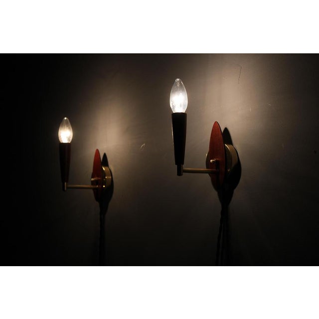 Wood Mid-Century Modern Danish Teak and Brass Wall Lights, 1960s, Set of 2 For Sale - Image 7 of 10
