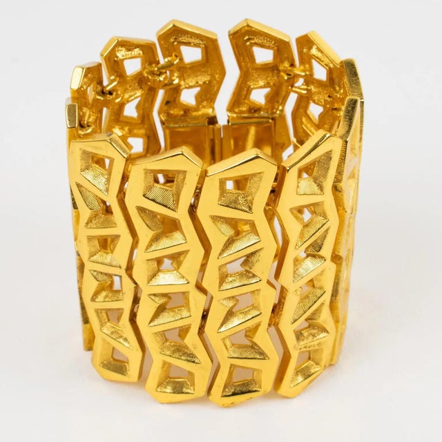 1980s Claude Montana Paris Massive Gilded and Carved Bangle Bracelet For Sale - Image 5 of 8