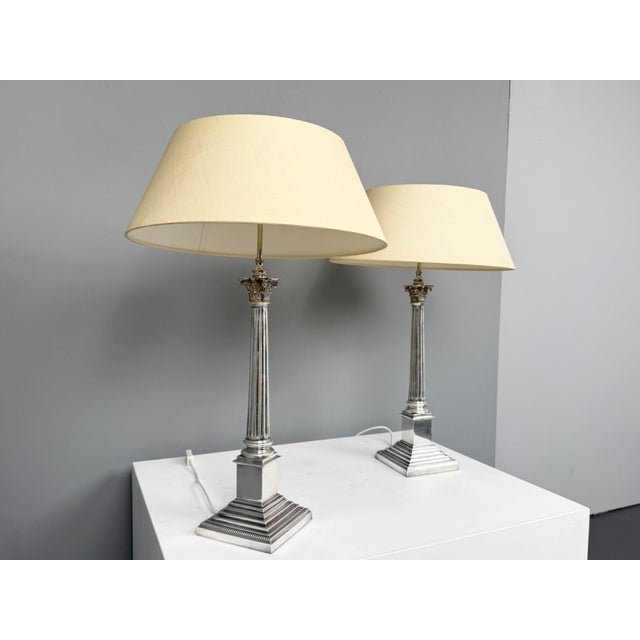 Silver-Plated Table Lamps with Corinthian Columns, England, 1970s, Set of 2 For Sale - Image 11 of 11
