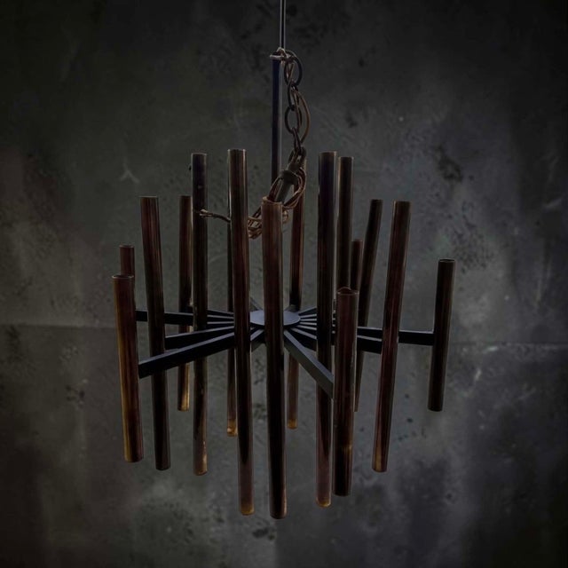Mid-Century Modern Vintage Lightolier Brass 36 Light Chandelier by Gaetano Sciolari For Sale - Image 3 of 14