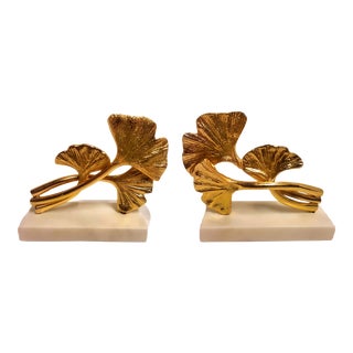 Vintage Gold Ginkgo Leaf Bookends- a Pair For Sale