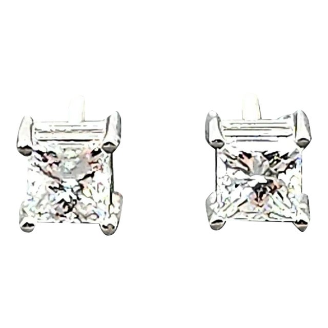 1.00 Ct Princess Cut Diamond Stud Earrings - 2 Pieces For Sale