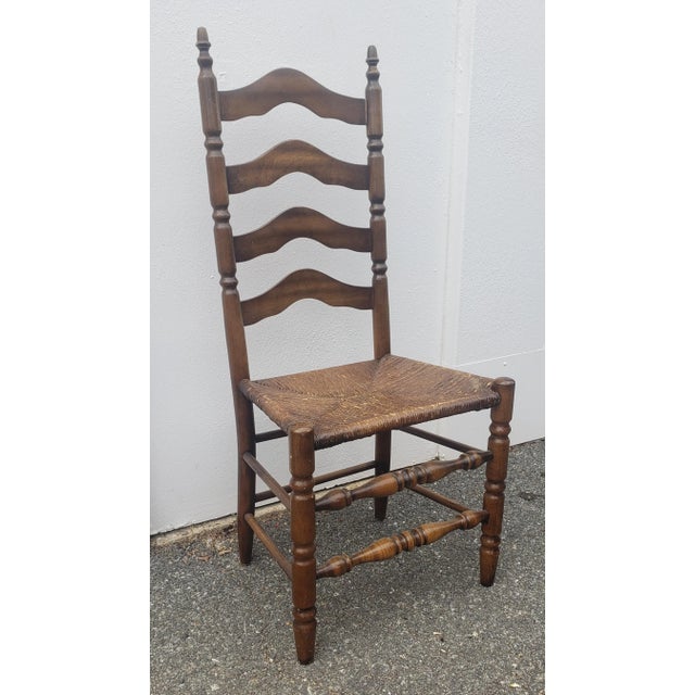 Mid 20th Century Mid-Century Walnut and Rush Seat Ladderback Chair For Sale - Image 4 of 6
