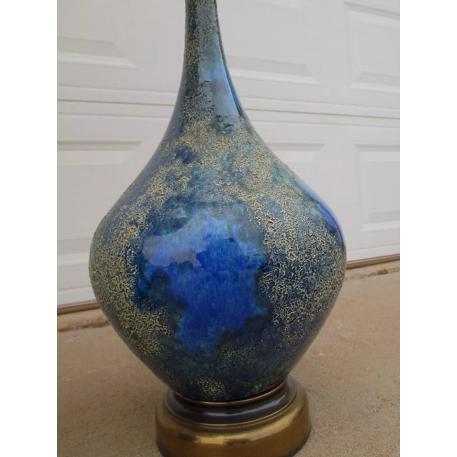 Blue Mid 20th Century Helmut Bruchman Style Mid Century Modern Blue Glaze Ceramic Lamps - a Pair For Sale - Image 8 of 12
