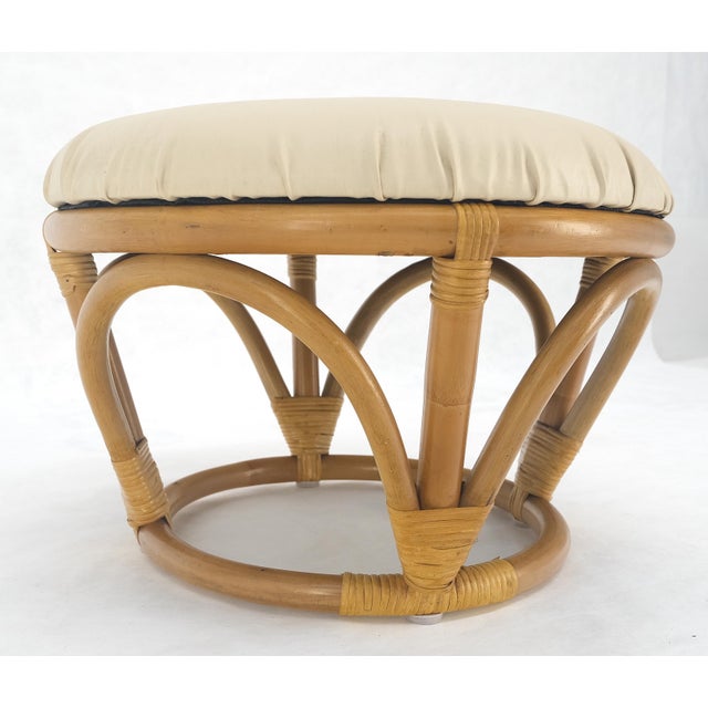 Mid-Century Modern Rattan Bamboo Base Round Bench Pouf Ottoman MINT For Sale - Image 3 of 7