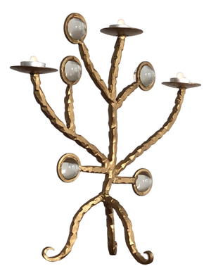Brutalist Shabby-Chic Candelabra in Golden Wrough Iron, France, 2001