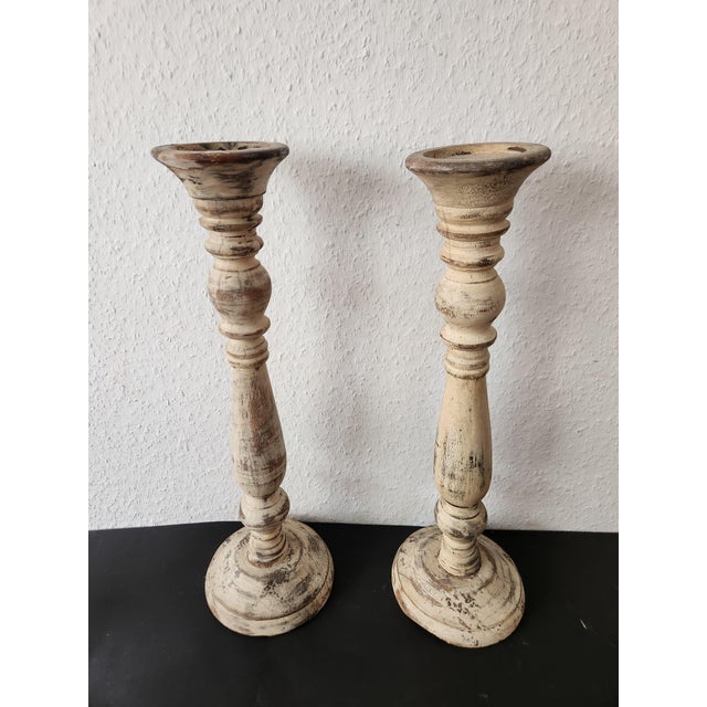Wood Antique Country House Shabby Chic Wooden Candleholders for Pillar Candles, France, 1950s For Sale - Image 7 of 18