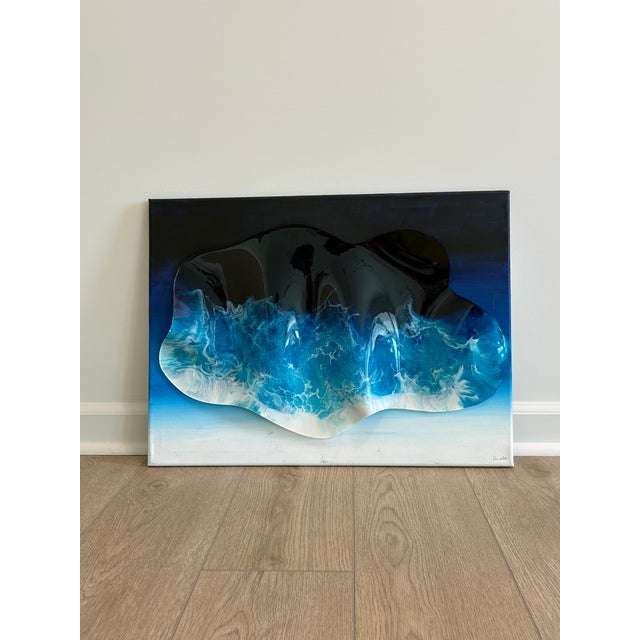 Original handcrafted resin wall sculpture on canvas by contemporary mixed-media artist Feyi. This dimensional abstract...