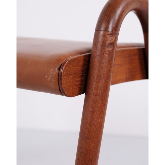 1940s Teak Stool with Leather Seat by Vilhelm Lauritzen for Fritz Hansen, 1945 For Sale - Image 5 of 12