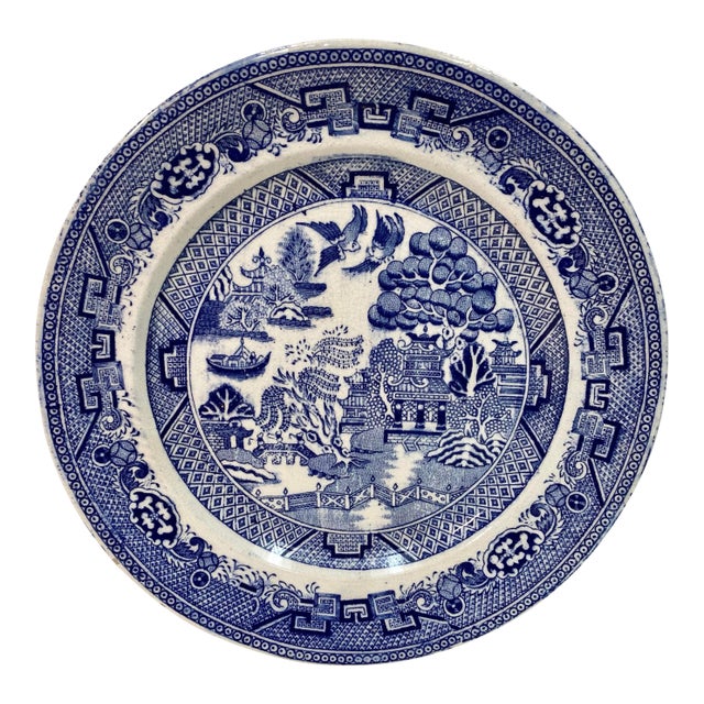 Antique Blue Willow Salad Plate From England - Circa 19th Century For Sale