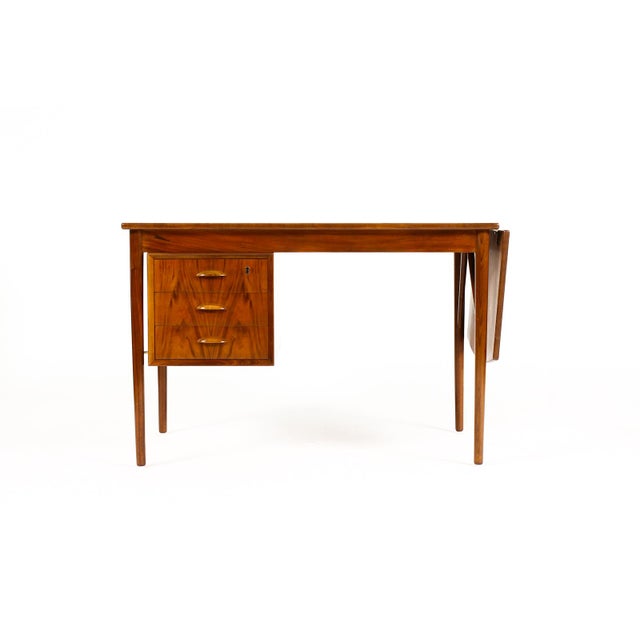 1960s Danish Modern / Mid Century Walnut Drop Leaf Writing Desk Attributed to Erik Buch for o.d. Møbler For Sale - Image 4 of 12