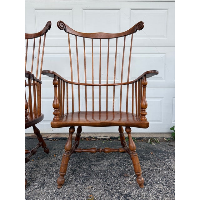 Wood Stickley Comb Back Windsor Arm Chairs- A Pair For Sale - Image 7 of 12