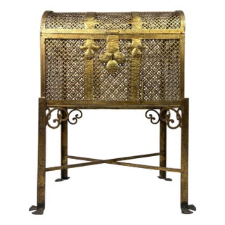 Mid-Century Spanish Hand Wrought Iron Gilded Chest on Stand For Sale