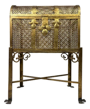 Mid-Century Spanish Hand Wrought Iron Gilded Chest on Stand