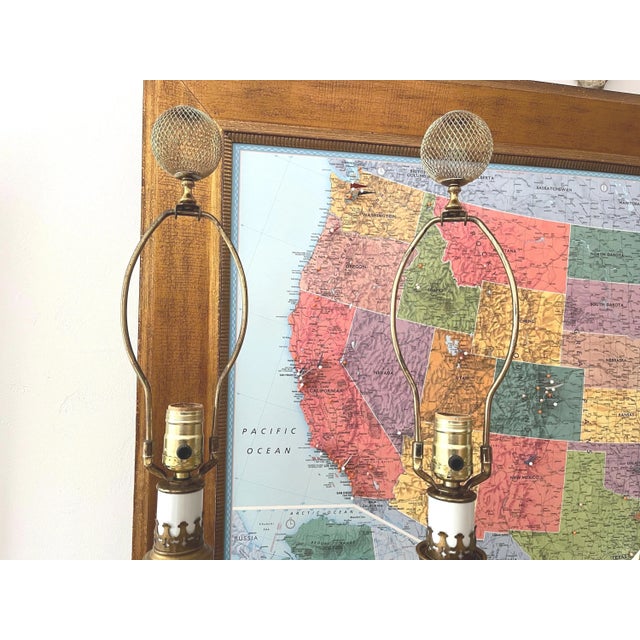 Metal 1960s Green Glass Column Lamps, Pair For Sale - Image 7 of 18