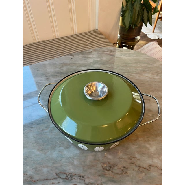 Excellent condition, Cathrineholm lidded casserole and serving dish in enamel with carrying handle in chrome finish....